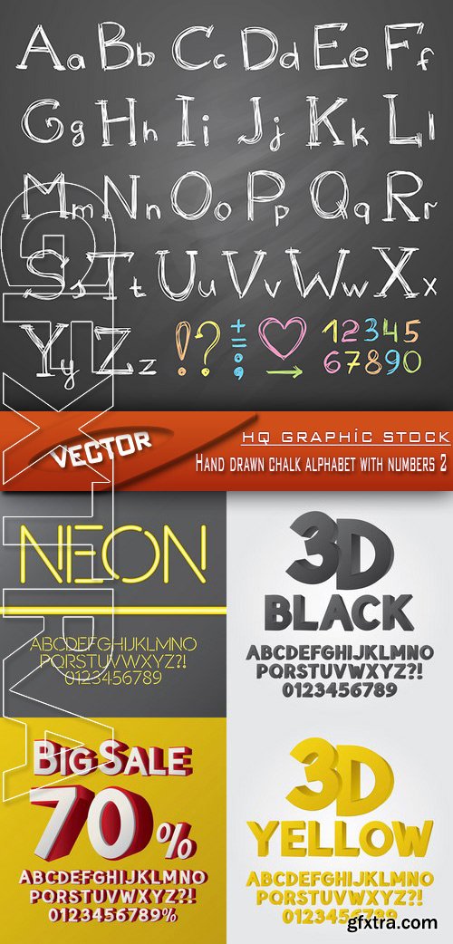 Stock Vector - Hand drawn chalk alphabet with numbers 2