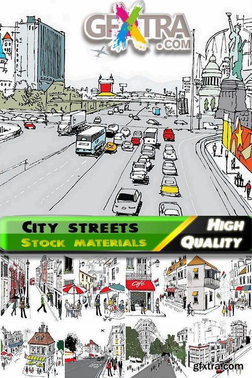 City streets and people in vector from stock - 25 Eps