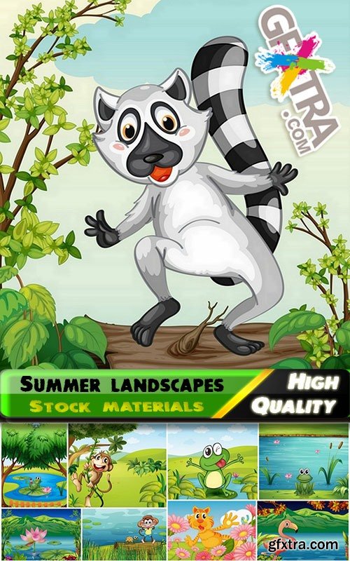 Beautiful summer landscapes with animals - 25 Eps