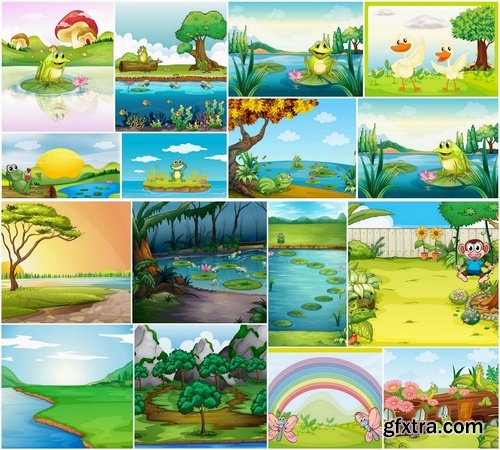 Beautiful summer landscapes with animals - 25 Eps