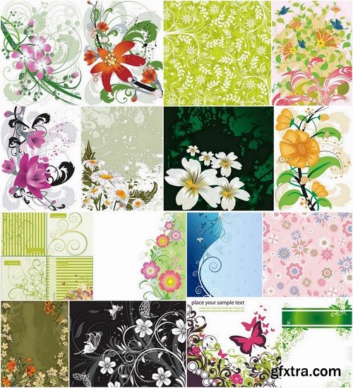 Abstract backgrounds with flowers and leaves elements #6 - 25 Eps