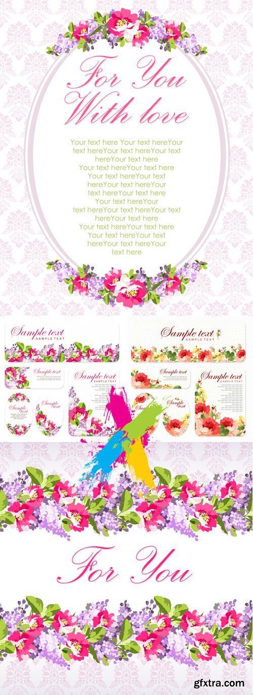 Pink & Violet Floral Banners & Cards Vector
