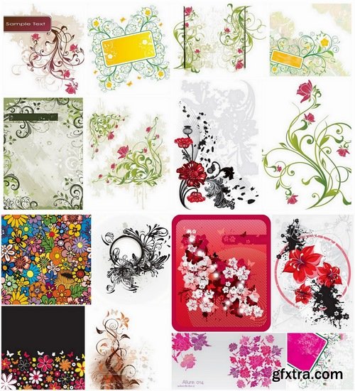 Abstract backgrounds with flowers and leaves elements #7 - 25 Eps