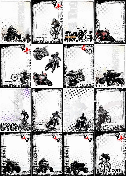 Grunge backgrounds with Motorbike and Bike - 25 Eps