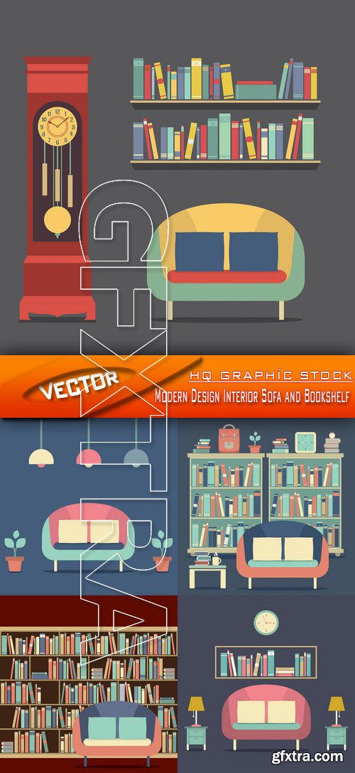 Stock Vector - Modern Design Interior Sofa and Bookshelf