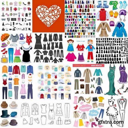 Set of Differnt Clothes Elements in vector from stock - 25 Eps