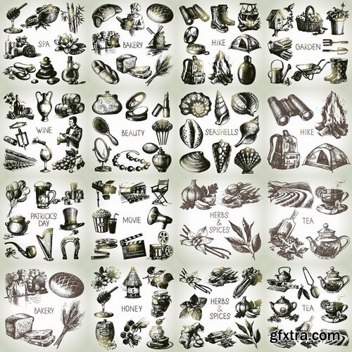 Set of Hand drawing illustration objects in vector from stock - 25 Eps