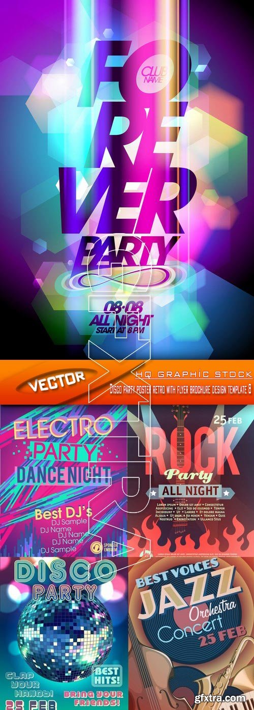 Stock Vector - Disco party poster retro with flyer brochure design template 8