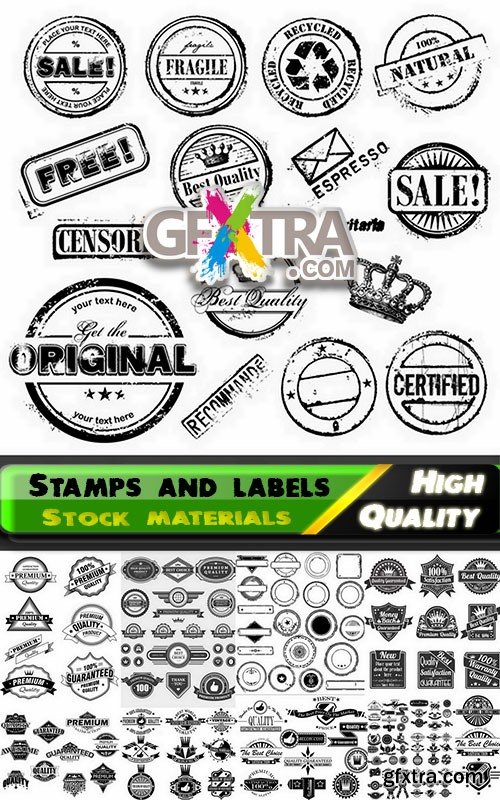 Grunge stamps and labels in vector from stock - 25 Eps