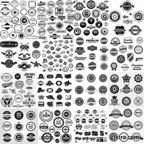 Grunge stamps and labels in vector from stock - 25 Eps