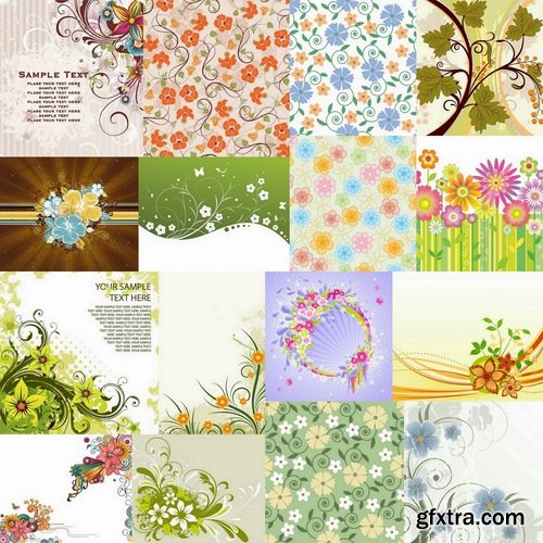 Abstract backgrounds with flowers and leaves elements #12 - 25 Eps
