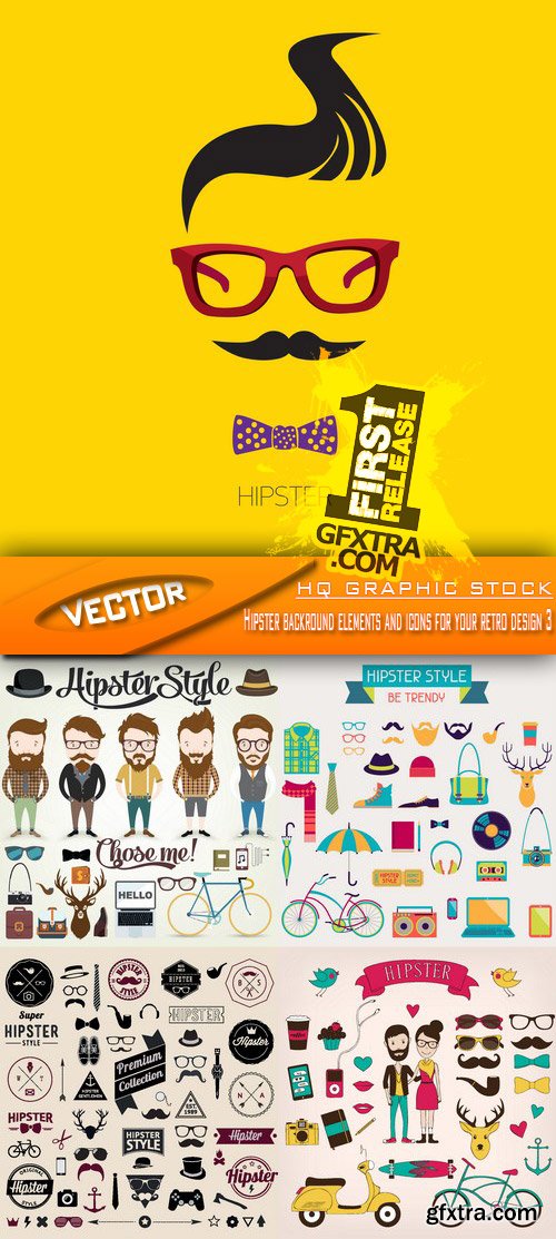 Stock Vector - Hipster backround elements and icons for your retro design 3
