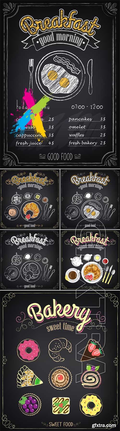 Breakfast vintage poster and menu