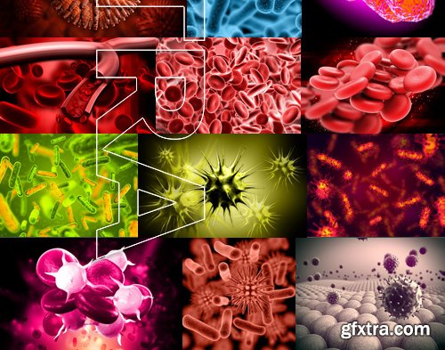 Stock Photos - Rendered blood, Bacteria virus under microscope, 25xJPG
