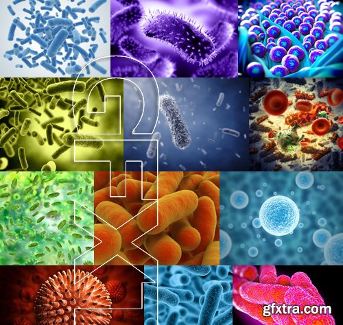 Stock Photos - Rendered blood, Bacteria virus under microscope, 25xJPG