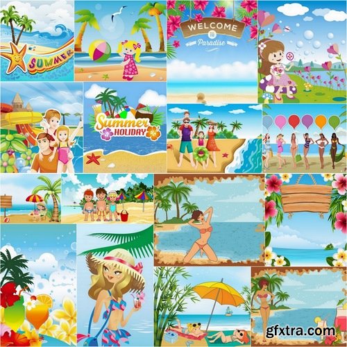 Summer colorful landscape in vector from stock - 25 Eps