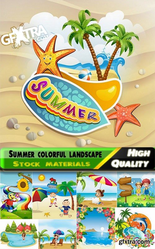Summer colorful landscape in vector from stock - 25 Eps
