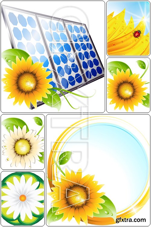 BIO idea, sunflower with ladybug - Vector