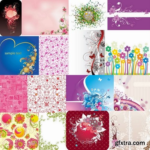 Abstract backgrounds with flowers and leaves elements #14 - 25 Eps