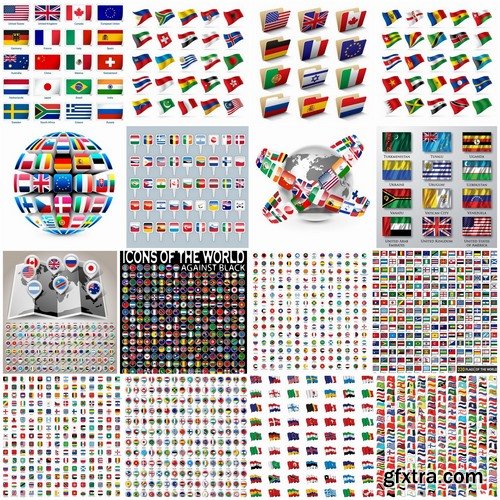 Flags of the world big Set in vector from Stock - 25 Eps