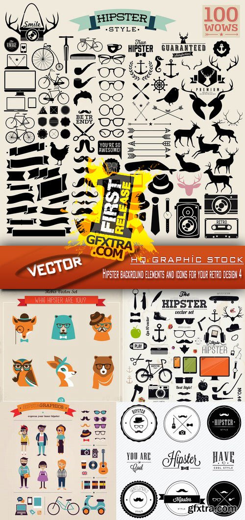 Stock Vector - Hipster backround elements and icons for your retro design 4