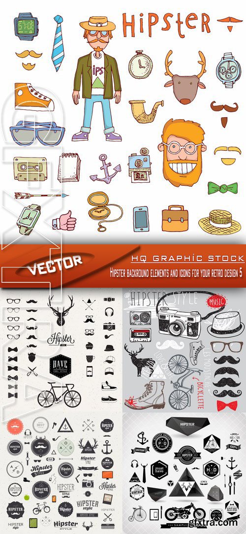 Stock Vector - Hipster backround elements and icons for your retro design 5