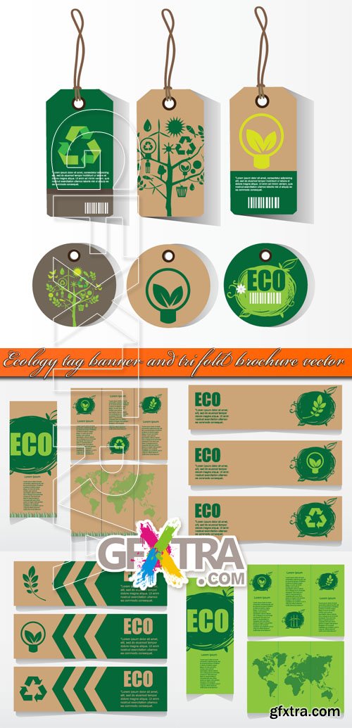 Ecology tag banner and tri fold brochure vector