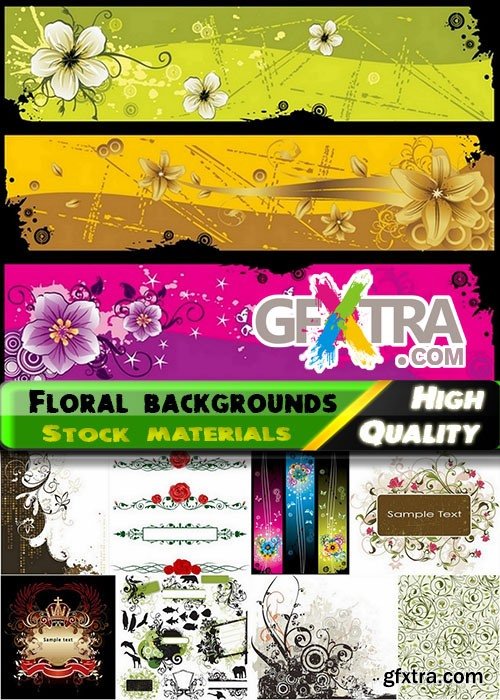 Abstract backgrounds with flowers and leaves elements #16 - 25 Eps