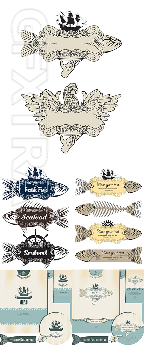 Fish menu elements vector stock