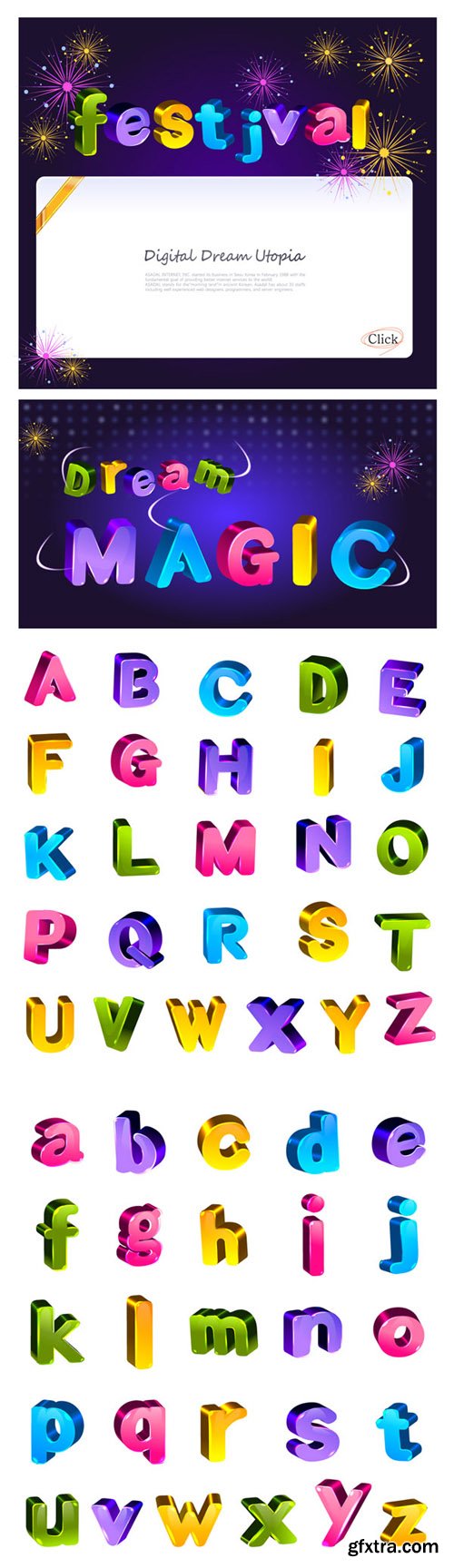 Color 3D Alphabets numbers, punctuation, symbols