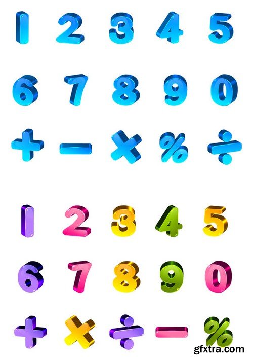 Color 3D Alphabets numbers, punctuation, symbols