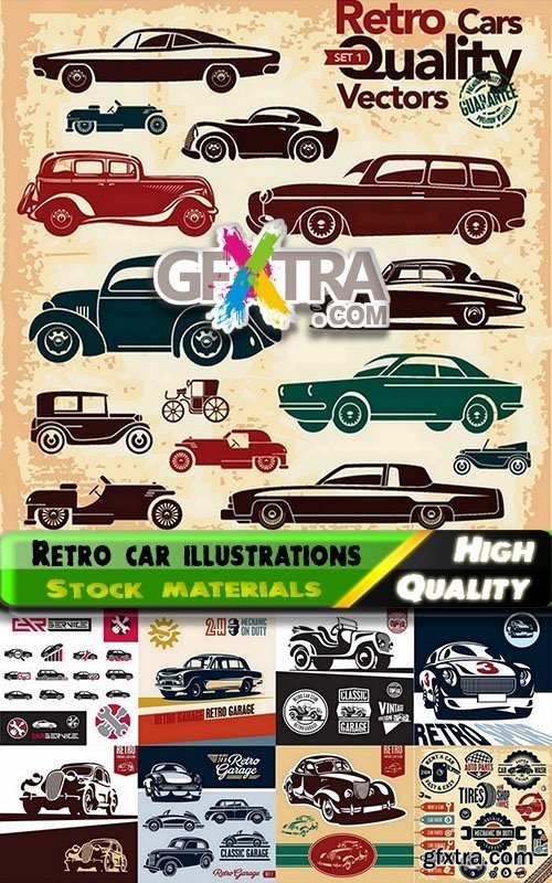 Retro car illustrations in vector from stock - 25 Eps