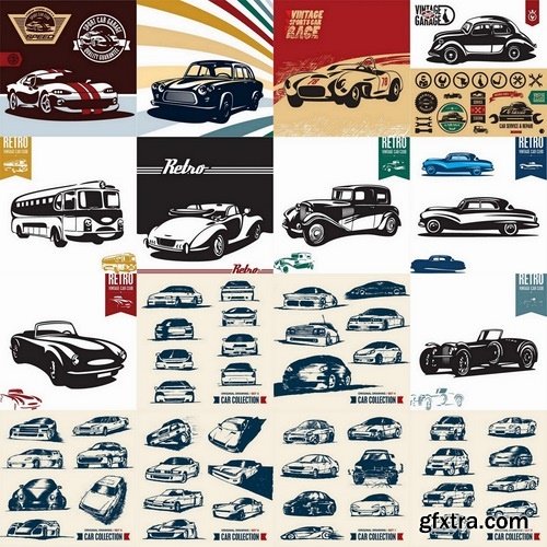 Retro car illustrations in vector from stock - 25 Eps