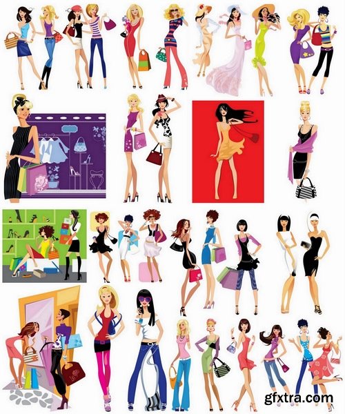 Beautiful fashionable girl and a girl with shopping bags - 25 Eps