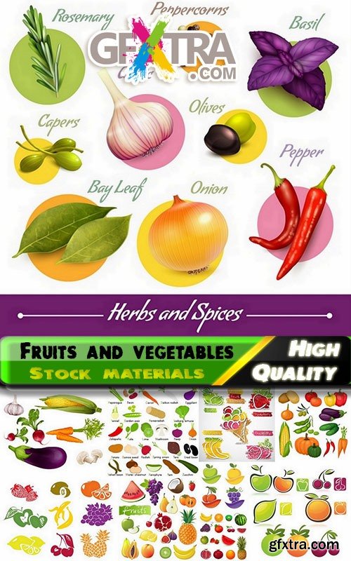 Illustration of beautiful fruits and vegetables in vector from stock - 25 Eps