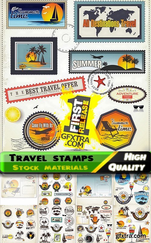 Travel stamps summer concept in vector from stock - 25 Eps