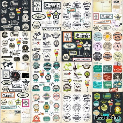 Travel stamps summer concept in vector from stock - 25 Eps