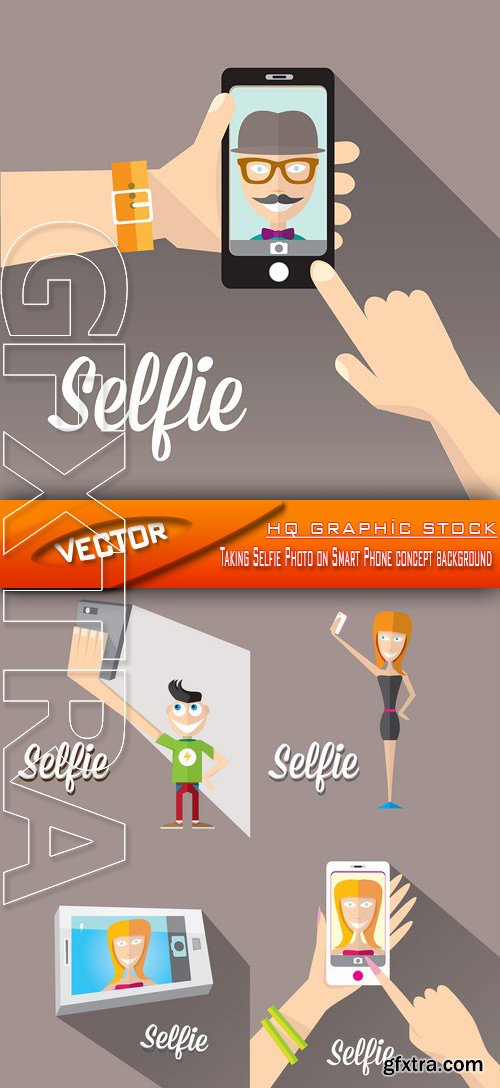 Stock Vector - Taking Selfie Photo on Smart Phone concept background