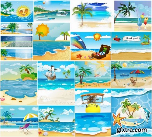 Summer beautiful landscapes and ocean in vector from stock - 25 Eps