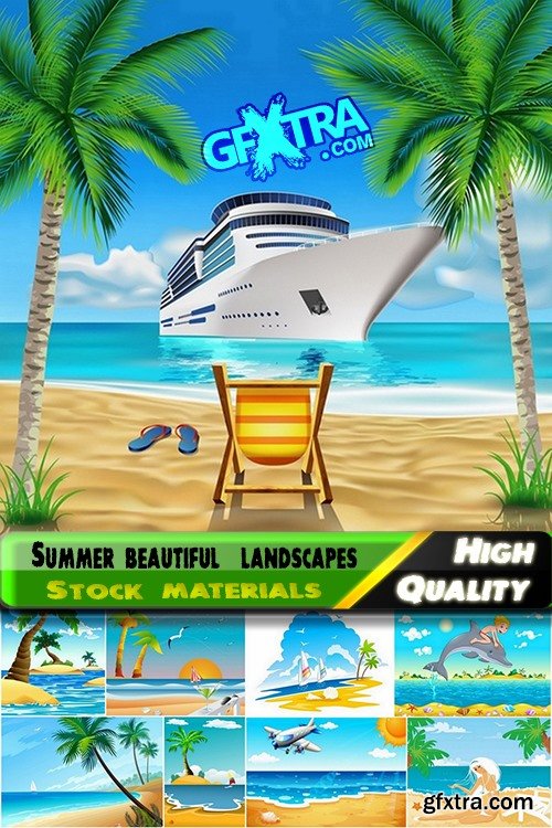 Summer beautiful landscapes and ocean in vector from stock - 25 Eps