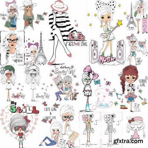 Beautiful girl in vector from stock set # 19 - 25 Eps