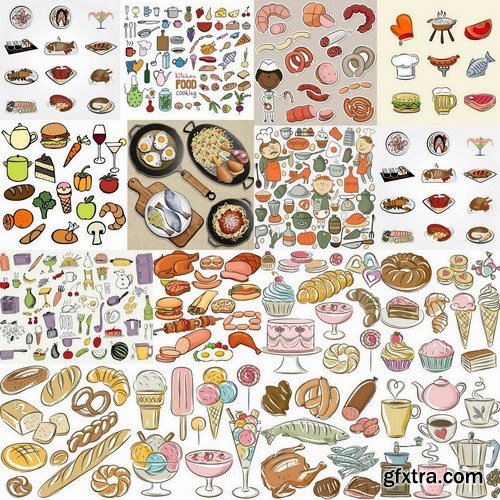 Different food and food backgrounds in vector from stock - 25 Eps