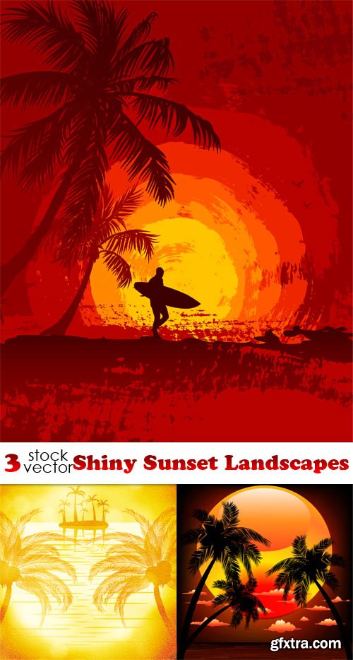 Vectors - Shiny Sunset Landscapes
