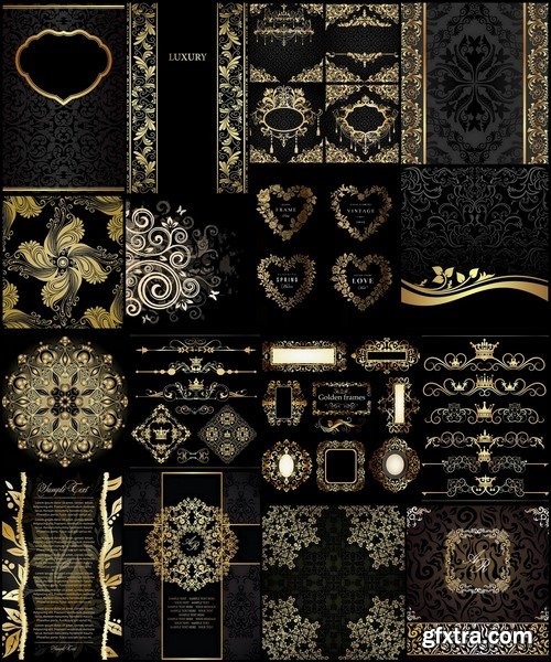 Gold page decoration elements on black and vintage backgrounds - 25 Eps