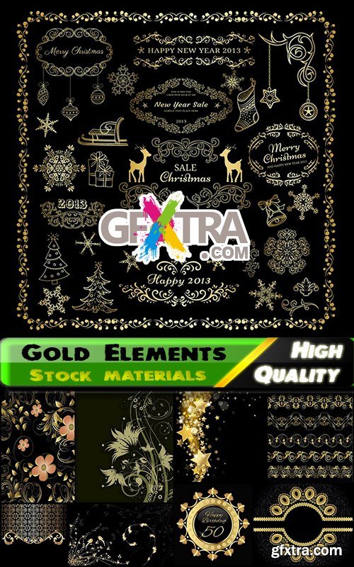 Gold page decoration elements on black and vintage backgrounds - 25 Eps