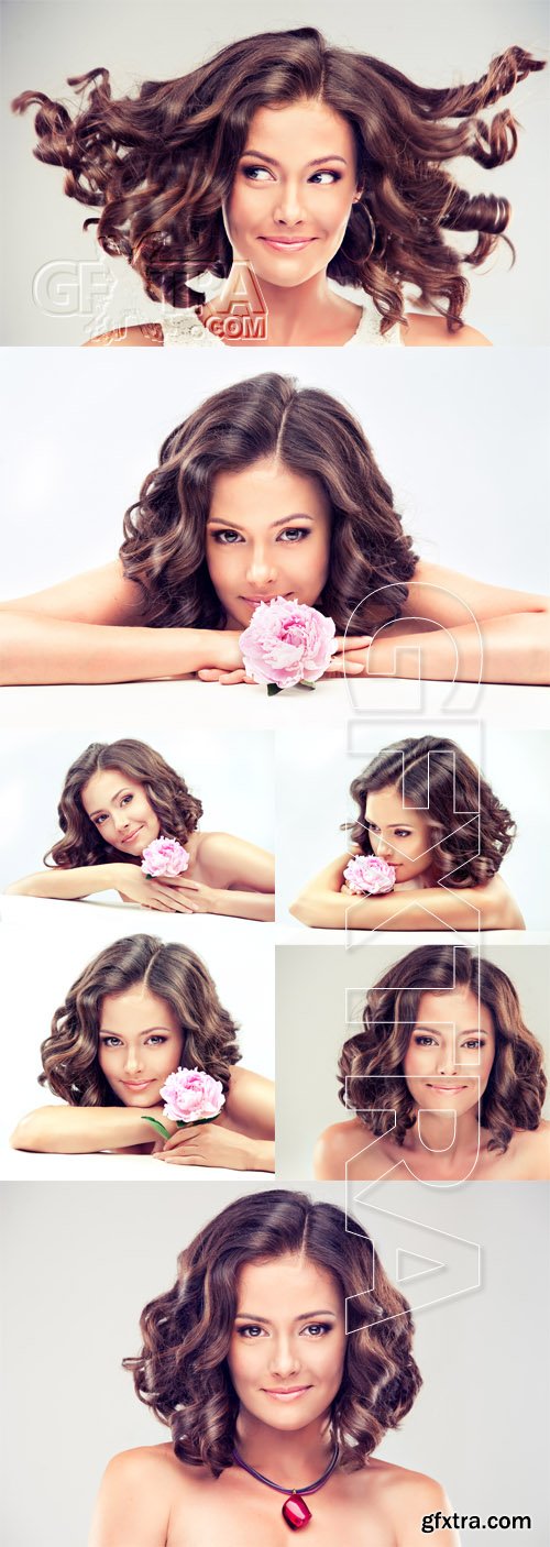 Beautiful smiling brunette with curly hair