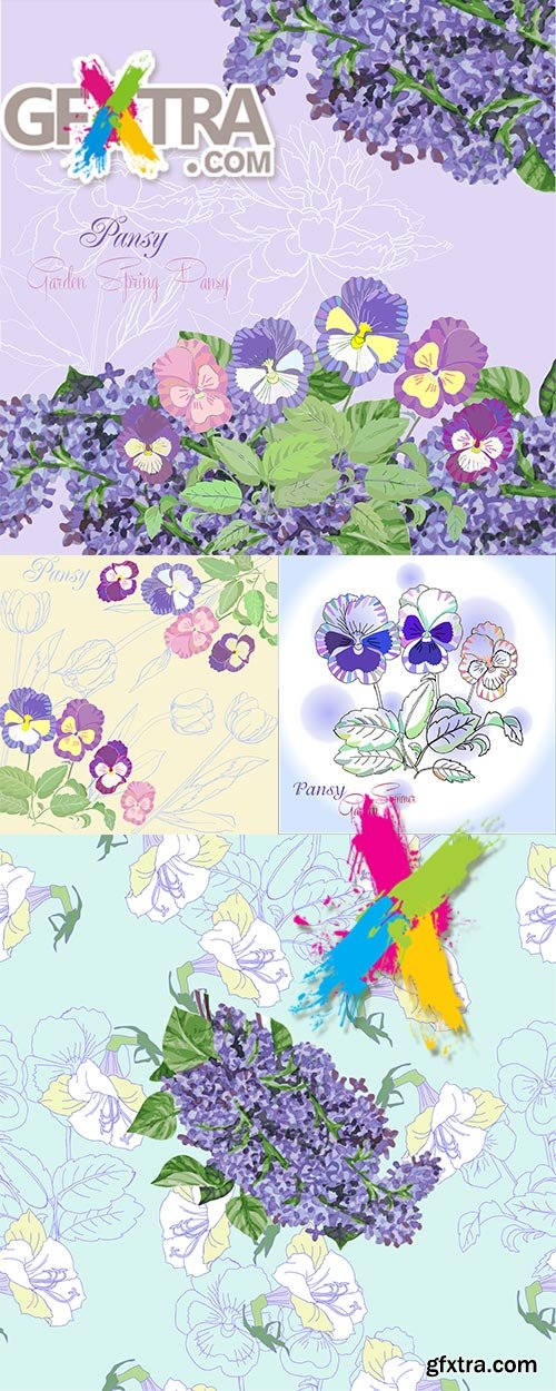 Backgrounds with lilac and pansies