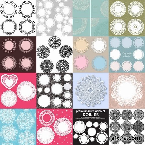 Doily patterns and round frames in vector from stock - 25 Eps