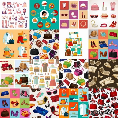 Different clothes and clothes backgrounds Fashion concept in vector from stock - 25 Eps