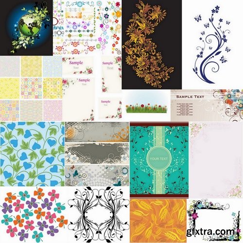 Abstract backgrounds with flowers and leaves elements #19 - 25 Eps